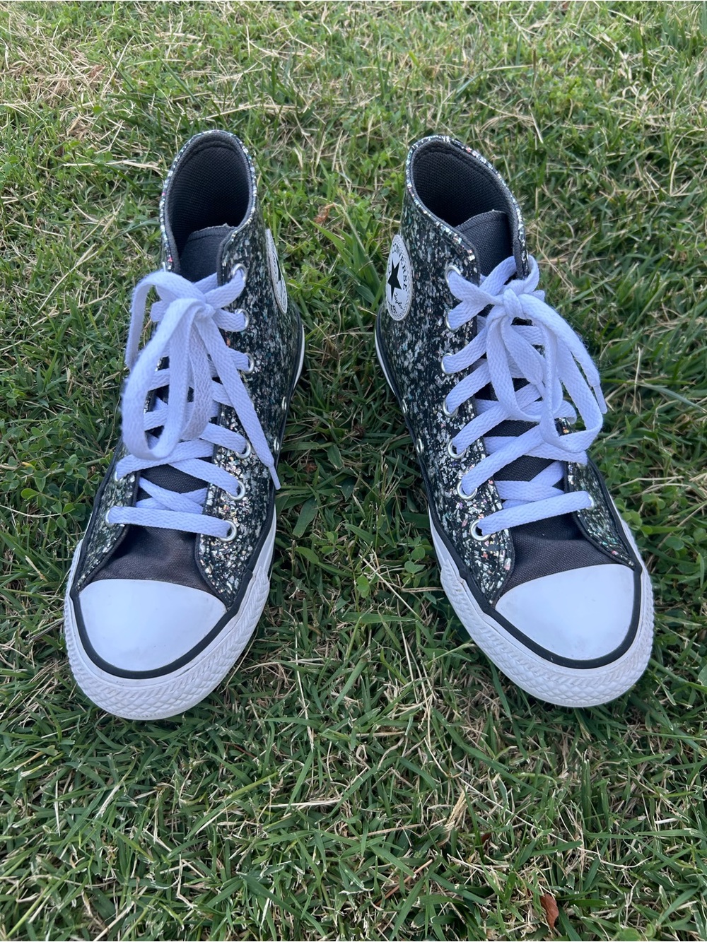 Converse Chuck Taylor Black Glitter High Tops Kids 3.5